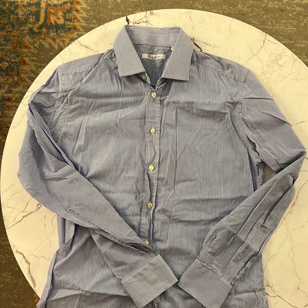 Camicissima slim fit dress shirt, blue Oxford pin strip.